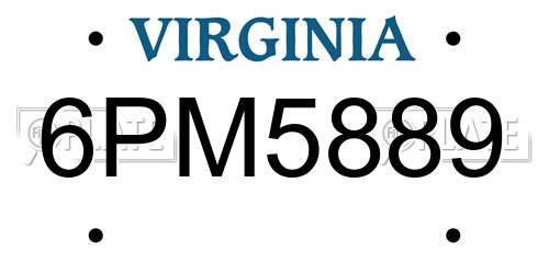 6PM5889 Virginia License Plate