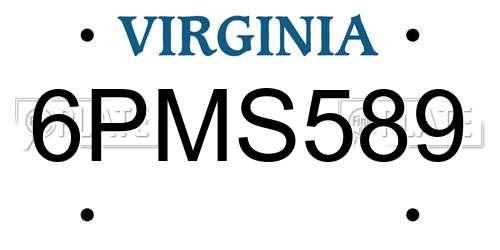 6PMS589 Virginia License Plate
