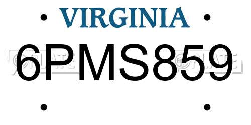 6PMS859 Virginia License Plate