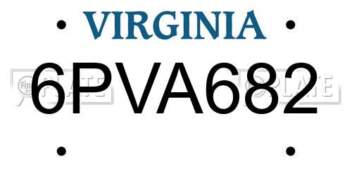 6PVA682 Virginia License Plate