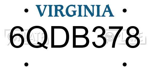 6QDB378 Virginia License Plate