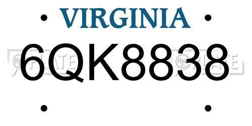6QK8838 Virginia License Plate