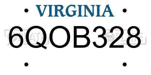 6QOB328 Virginia License Plate