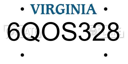 6QOS328 Virginia License Plate