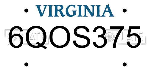 6QOS375 Virginia License Plate
