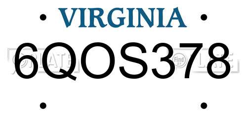 6QOS378 Virginia License Plate