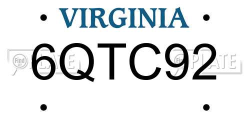 6QTC92 Virginia License Plate