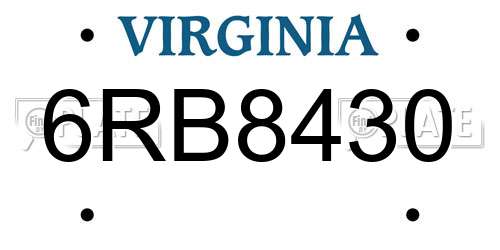 6RB8430 Virginia License Plate