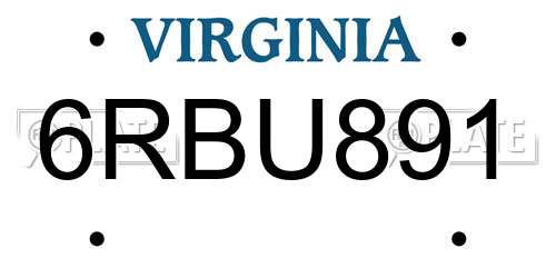 6RBU891 Virginia License Plate
