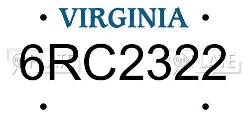 6RC2322 Virginia License Plate