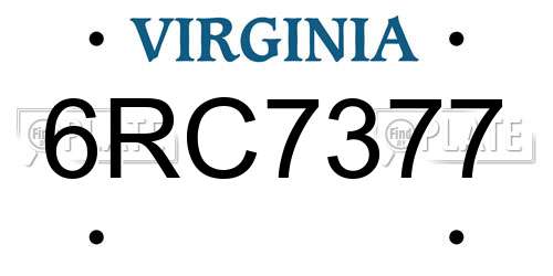 6RC7377 Virginia License Plate