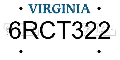 6RCT322 Virginia License Plate