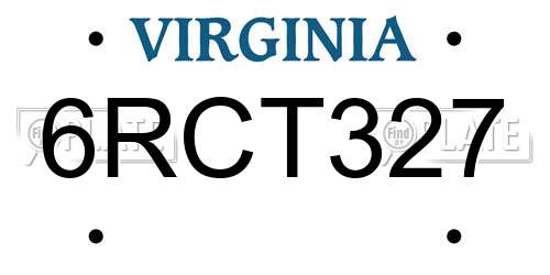 6RCT327 Virginia License Plate
