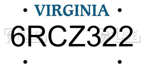 6RCZ322 Virginia License Plate