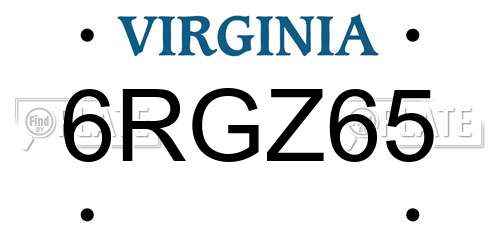 6RGZ65 Virginia License Plate