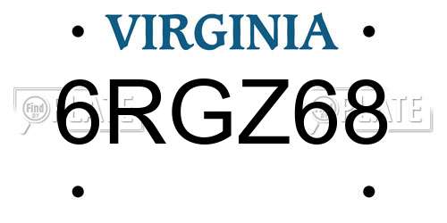 6RGZ68 Virginia License Plate