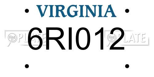 6RI012 Virginia License Plate