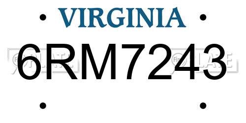 6RM7243 Virginia License Plate