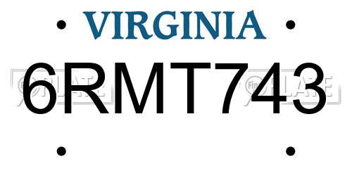 6RMT743 Virginia License Plate
