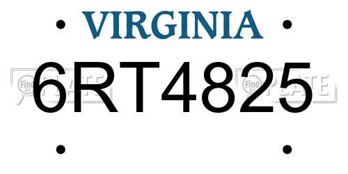 6RT4825 Virginia License Plate