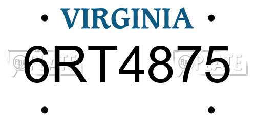 6RT4875 Virginia License Plate
