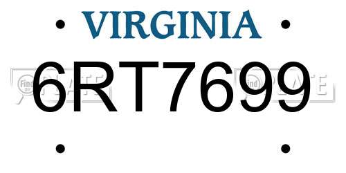 6RT7699 Virginia License Plate