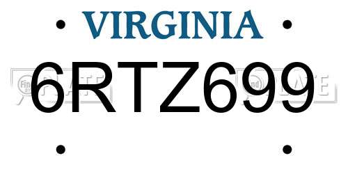 6RTZ699 Virginia License Plate