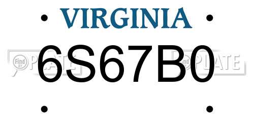 6S67B0 Virginia License Plate