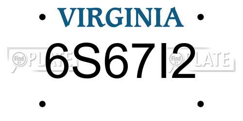 6S67I2 Virginia License Plate