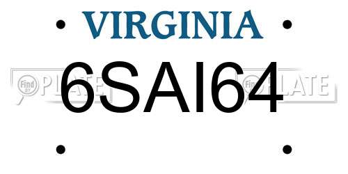 6SAI64 Virginia License Plate