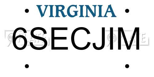 6SECJIM Virginia License Plate
