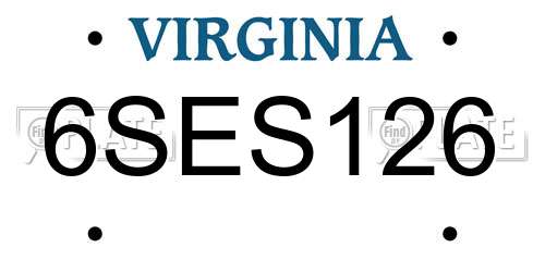 6SES126 Virginia License Plate