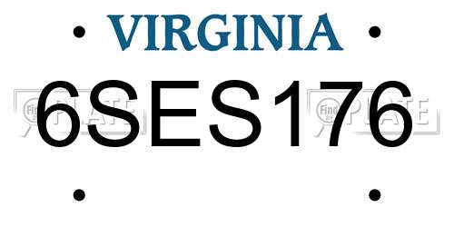 6SES176 Virginia License Plate