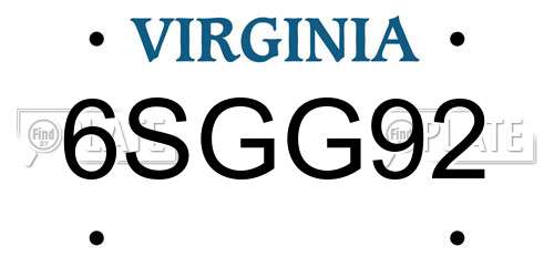 6SGG92 Virginia License Plate
