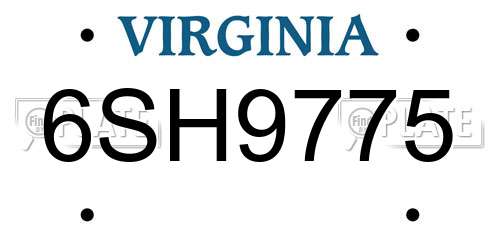 6SH9775 Virginia License Plate
