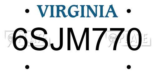 6SJM770 Virginia License Plate
