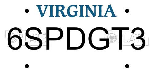 6SPDGT3 Virginia License Plate