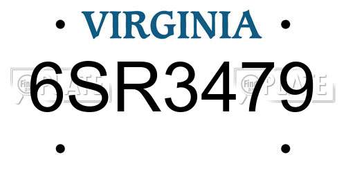 6SR3479 Virginia License Plate