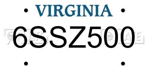 6SSZ500 Virginia License Plate
