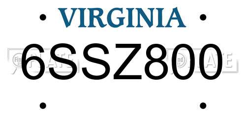6SSZ800 Virginia License Plate