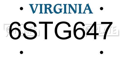 6STG647 Virginia License Plate