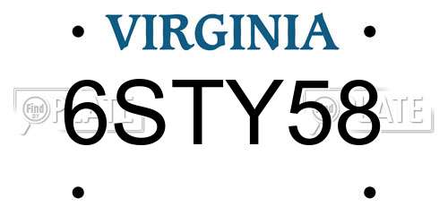 6STY58 Virginia License Plate