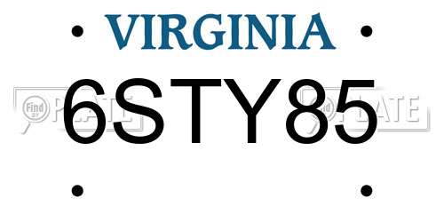 6STY85 Virginia License Plate
