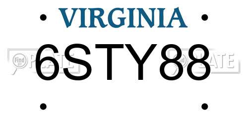 6STY88 Virginia License Plate
