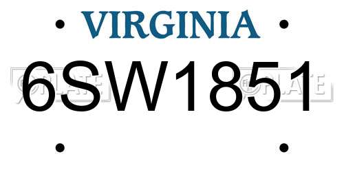 6SW1851 Virginia License Plate