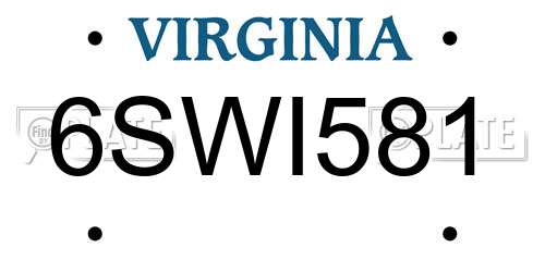 6SWI581 Virginia License Plate