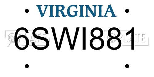 6SWI881 Virginia License Plate