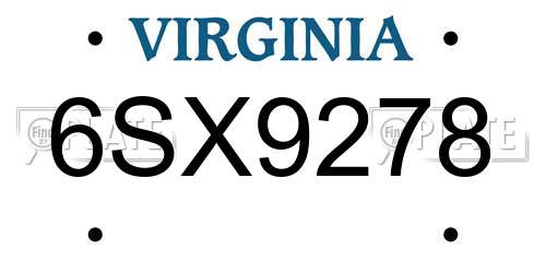 6SX9278 Virginia License Plate