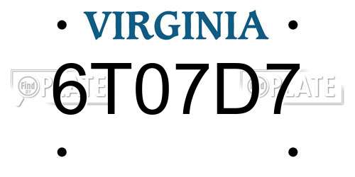 6T07D7 Virginia License Plate