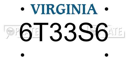 6T33S6 Virginia License Plate